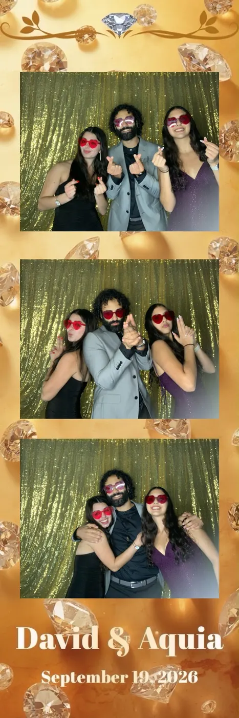 Gold diamond-themed photo booth print strip for David and Aquia, September 19, 2026