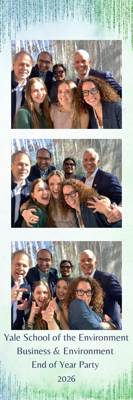 Photo booth print strip from a university end-of-year party with a custom green template